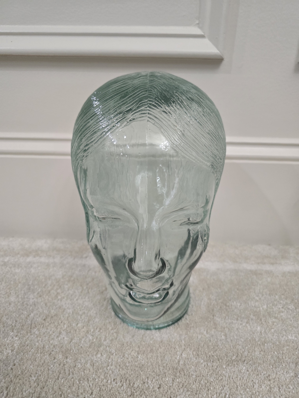Vtg Glass Head Display Sculpture in Pale Green